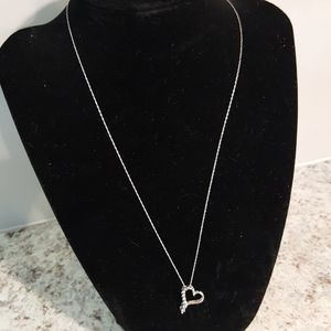 10k White Gold and Genuine Diamond Heart Necklace